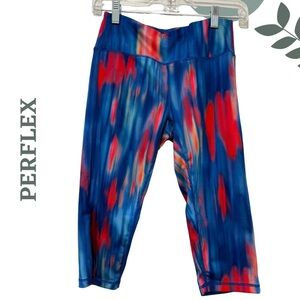 🛍️3/$40 Perflex Women’s Multi Color Cropped Tie Dye Leggings Size Small Red Blue